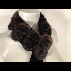 Rabbit Fur Flowered Velvet Neck Tie